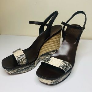 Tory Burch Black and Cream Wedge Heels